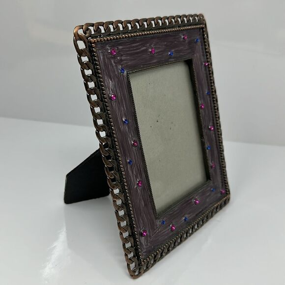Metal enamel picture frame with gemstones 3x4.5 - Picture 2 of 3